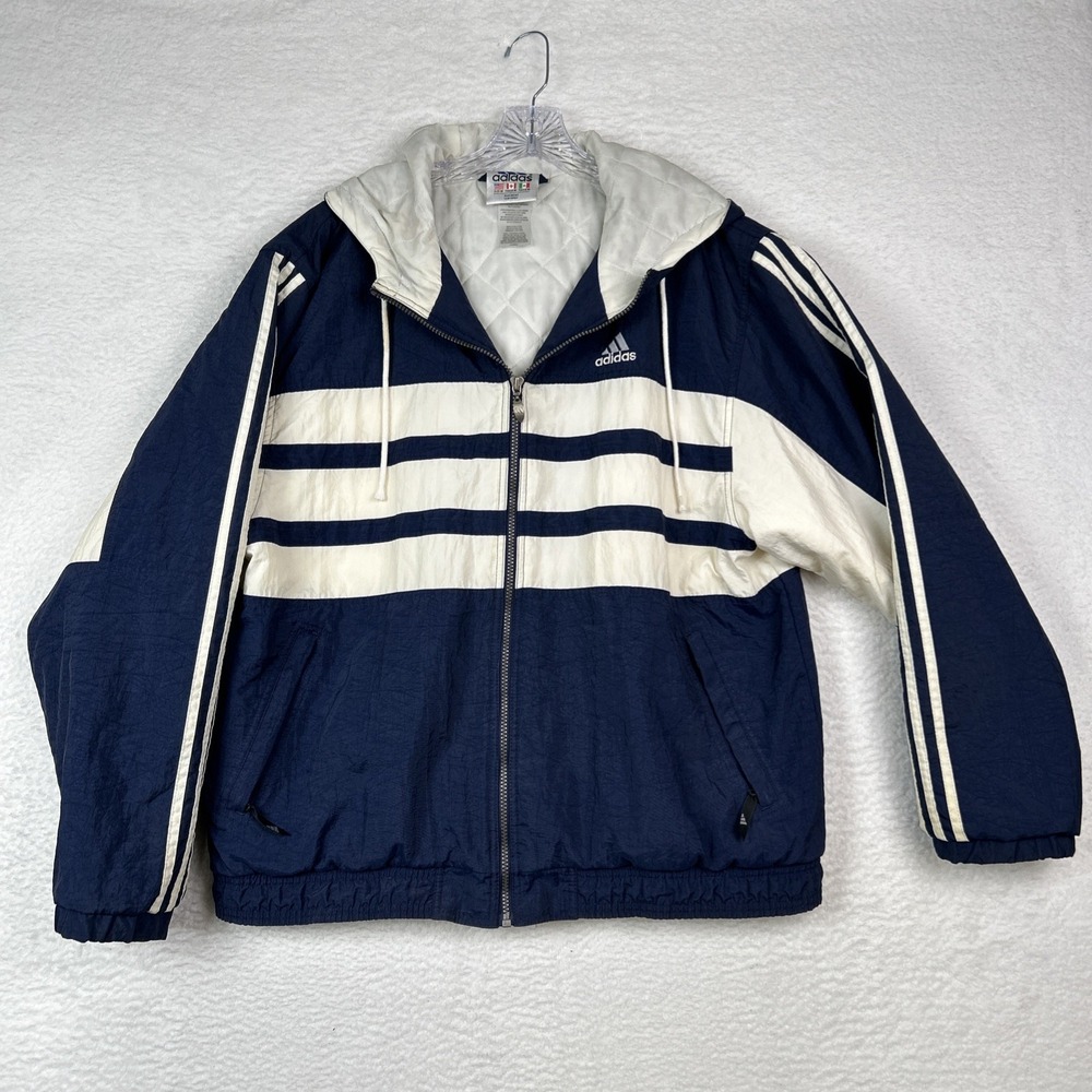Vintage 90s ADIDAS Moby Navy & White Men's M (fits XL) Jacket Hoodie Hip Hop‎